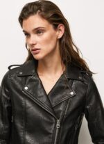 ⁦נשים 4N8XB116 Pepe Jeans שָׁחוֹר מעיל אופנוענים עם כתפיים אפלוליות⁩ – תמונה ⁦3⁩
