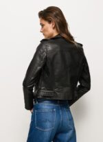 ⁦נשים 4N8XB116 Pepe Jeans שָׁחוֹר מעיל אופנוענים עם כתפיים אפלוליות⁩ – תמונה ⁦4⁩