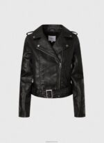 ⁦נשים 4N8XB116 Pepe Jeans שָׁחוֹר מעיל אופנוענים עם כתפיים אפלוליות⁩ – תמונה ⁦5⁩