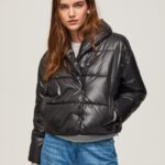 נשים 4N8XB123 Pepe Jeans שָׁחוֹר מעיל פוך מרופד מבריק