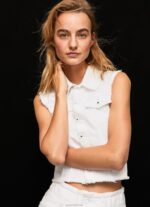 נשים 4N8XB130 Pepe Jeans דֵנִים חזיית ג'ינס עם פרחים רקומים