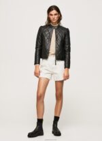 ⁦נשים 4N8XB140 Pepe Jeans שָׁחוֹר מעיל עור בעיצוב יהלום⁩ – תמונה ⁦2⁩