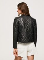 ⁦נשים 4N8XB140 Pepe Jeans שָׁחוֹר מעיל עור בעיצוב יהלום⁩ – תמונה ⁦4⁩