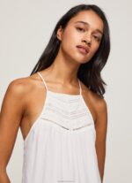 ⁦נשים 4N8XB219 Pepe Jeans לבן שמלה עם פרטים רקומים⁩ – תמונה ⁦4⁩
