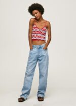 ⁦נשים 4N8XB226 Pepe Jeans סטודיו אדום חלק עליון בהדפס זיג-זג⁩ – תמונה ⁦2⁩
