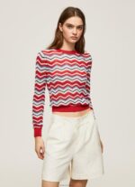 נשים 4N8XB227 Pepe Jeans סטודיו אדום חולצה בכושר זיג-זג