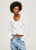 נשים 4N8XB231 Pepe Jeans לבן קרדיגן כותנה פרח רקום