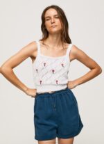 נשים 4N8XB232 Pepe Jeans לבן חלק עליון רקום מכותנה פרח