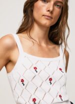 ⁦נשים 4N8XB232 Pepe Jeans לבן חלק עליון רקום מכותנה פרח⁩ – תמונה ⁦3⁩