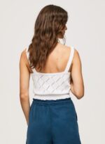 ⁦נשים 4N8XB232 Pepe Jeans לבן חלק עליון רקום מכותנה פרח⁩ – תמונה ⁦4⁩