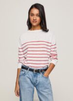 ⁦נשים 4N8XB238 Pepe Jeans לבן ג'רסי כותנה בהדפס פסים⁩ – תמונה ⁦2⁩