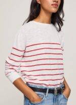 ⁦נשים 4N8XB238 Pepe Jeans לבן ג'רסי כותנה בהדפס פסים⁩ – תמונה ⁦3⁩