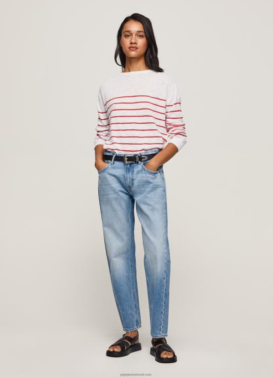 d7a0d7a9d799d79d_4n8xb238_pepe_jeans_d79cd791d79f_d792d7a8d7a1d799_d79bd795d7aad7a0d794_d791d794d793d7a4d7a1_d7a4d7a1d799d79d.jpg נשים 4N8XB238 Pepe Jeans לבן ג'רסי כותנה בהדפס פסים – תמונה 1