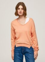 ⁦נשים 4N8XB241 Pepe Jeans אפרסק ג'רסי בגזרה רגועה בקו צוואר V⁩ – תמונה ⁦2⁩