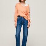 נשים 4N8XB241 Pepe Jeans אפרסק ג'רסי בגזרה רגועה בקו צוואר V