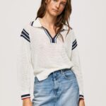 נשים 4N8XB250 Pepe Jeans לבן ג'רזי קרפ בסגנון פולו