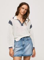 נשים 4N8XB250 Pepe Jeans לבן ג'רזי קרפ בסגנון פולו