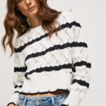נשים 4N8XB251 Pepe Jeans מוּס ג'רזי פתוח בדוגמת פסים