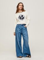 ⁦נשים 4N8XB253 Pepe Jeans לבן הדפס לוגו ג'רזי כותנה⁩ – תמונה ⁦2⁩