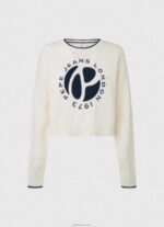 ⁦נשים 4N8XB253 Pepe Jeans לבן הדפס לוגו ג'רזי כותנה⁩ – תמונה ⁦5⁩