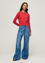 ⁦נשים 4N8XB259 Pepe Jeans סטודיו אדום ג'רסי כותנה עם פרטים פתוחים⁩ – תמונה ⁦2⁩