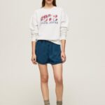 נשים 4N8XB280 Pepe Jeans לבן סווטשירט קטיפה עם לוגו 1973
