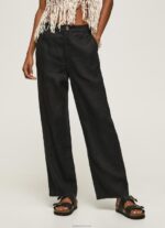 ⁦נשים 4N8XB291 Pepe Jeans שָׁחוֹר מכנס ישר מבד זורם⁩ – תמונה ⁦2⁩