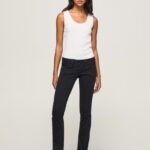 נשים 4N8XB298 Pepe Jeans שָׁחוֹר ג'ינס ונוס ונוס בהתאמה ישרה עם מותניים נמוכים