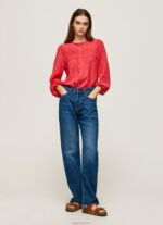 ⁦נשים 4N8XB321 Pepe Jeans סטודיו אדום חולצת קפלים פתוחה⁩ – תמונה ⁦2⁩