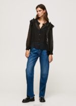 ⁦נשים 4N8XB328 Pepe Jeans שָׁחוֹר חולצת פלומטי חצי שקופה⁩ – תמונה ⁦2⁩