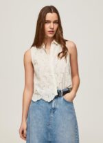 ⁦נשים 4N8XB337 Pepe Jeans לבן חולצה עם שרוולים פתוחים⁩ – תמונה ⁦3⁩