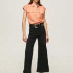 נשים 4N8XB340 Pepe Jeans אפרסק חולצת שימוש עם שרוולים קצרים