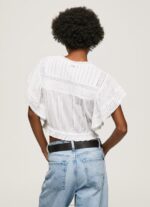 ⁦נשים 4N8XB344 Pepe Jeans לבן חולצת כותנה עם פרטים פתוחים⁩ – תמונה ⁦4⁩