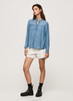 ⁦נשים 4N8XB351 Pepe Jeans כְּחוֹל חולצה בכושר רגיל עם צווארון מאו⁩ – תמונה ⁦2⁩