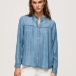 נשים 4N8XB351 Pepe Jeans כְּחוֹל חולצה בכושר רגיל עם צווארון מאו