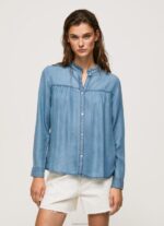 נשים 4N8XB351 Pepe Jeans כְּחוֹל חולצה בכושר רגיל עם צווארון מאו