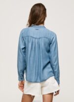 ⁦נשים 4N8XB351 Pepe Jeans כְּחוֹל חולצה בכושר רגיל עם צווארון מאו⁩ – תמונה ⁦4⁩