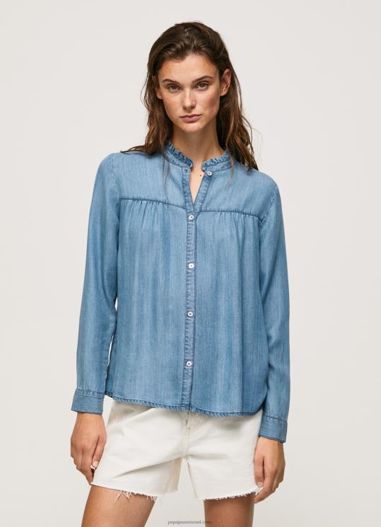 d7a0d7a9d799d79d_4n8xb351_pepe_jeans_d79bd6b0d6bcd797d795d6b9d79c_d797d795d79cd7a6d794_d791d79bd795d7a9d7a8_d7a8d792d799d79c_d7a.jpg נשים 4N8XB351 Pepe Jeans כְּחוֹל חולצה בכושר רגיל עם צווארון מאו – תמונה 1