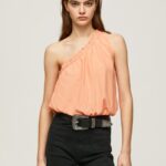 נשים 4N8XB355 Pepe Jeans אפרסק חלק עליון עם צווארון א-סימטרי