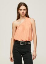 נשים 4N8XB355 Pepe Jeans אפרסק חלק עליון עם צווארון א-סימטרי