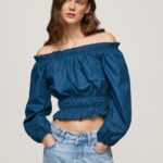 נשים 4N8XB360 Pepe Jeans אוקיינוס עליונית פופלין קצוץ כותנה