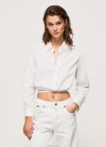 ⁦נשים 4N8XB361 Pepe Jeans לבן חולצת פופלין בגזרה קצוצה⁩ – תמונה ⁦2⁩