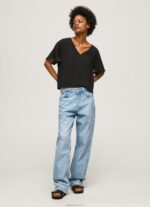 ⁦נשים 4N8XB365 Pepe Jeans שָׁחוֹר טופ קרפ עם סלסולים בשרוולים⁩ – תמונה ⁦2⁩