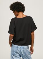 ⁦נשים 4N8XB365 Pepe Jeans שָׁחוֹר טופ קרפ עם סלסולים בשרוולים⁩ – תמונה ⁦4⁩