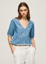 נשים 4N8XB369 Pepe Jeans כְּחוֹל חולצת ג'ינס עם צווארון V