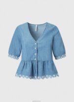 ⁦נשים 4N8XB369 Pepe Jeans כְּחוֹל חולצת ג'ינס עם צווארון V⁩ – תמונה ⁦5⁩