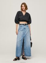 ⁦נשים 4N8XB374 Pepe Jeans שָׁחוֹר חלק עליון עם צווארון V⁩ – תמונה ⁦2⁩