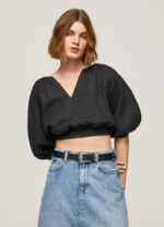 נשים 4N8XB374 Pepe Jeans שָׁחוֹר חלק עליון עם צווארון V