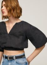 ⁦נשים 4N8XB374 Pepe Jeans שָׁחוֹר חלק עליון עם צווארון V⁩ – תמונה ⁦3⁩