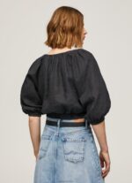 ⁦נשים 4N8XB374 Pepe Jeans שָׁחוֹר חלק עליון עם צווארון V⁩ – תמונה ⁦4⁩